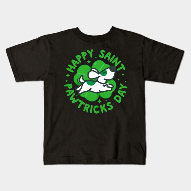 Happy Saint Pawtricks Day Funny Dog Lovers St Patricks Day Kids T-Shirt by thingsandthings